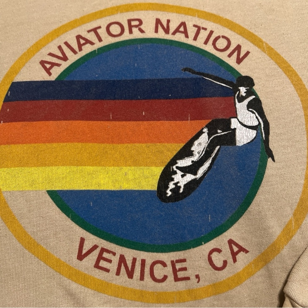 Aviator Nation Women’s Venice, Ca. Logo‎ Hoodie Sweatshirt Pullover | Sand/Khaki - Picture 6 of 9